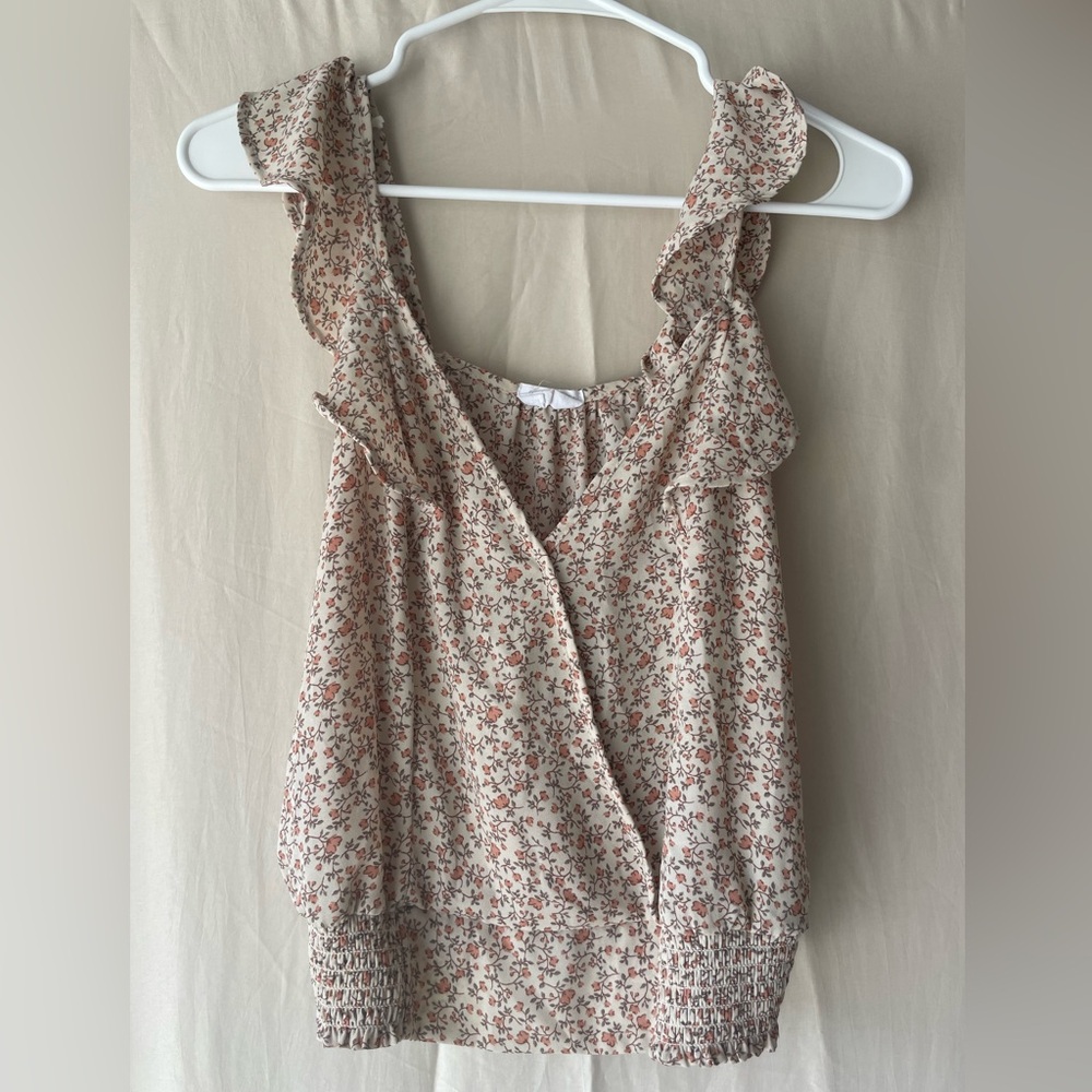 Sienna Sky Tan Cream Ruffled Wrap Blouse
